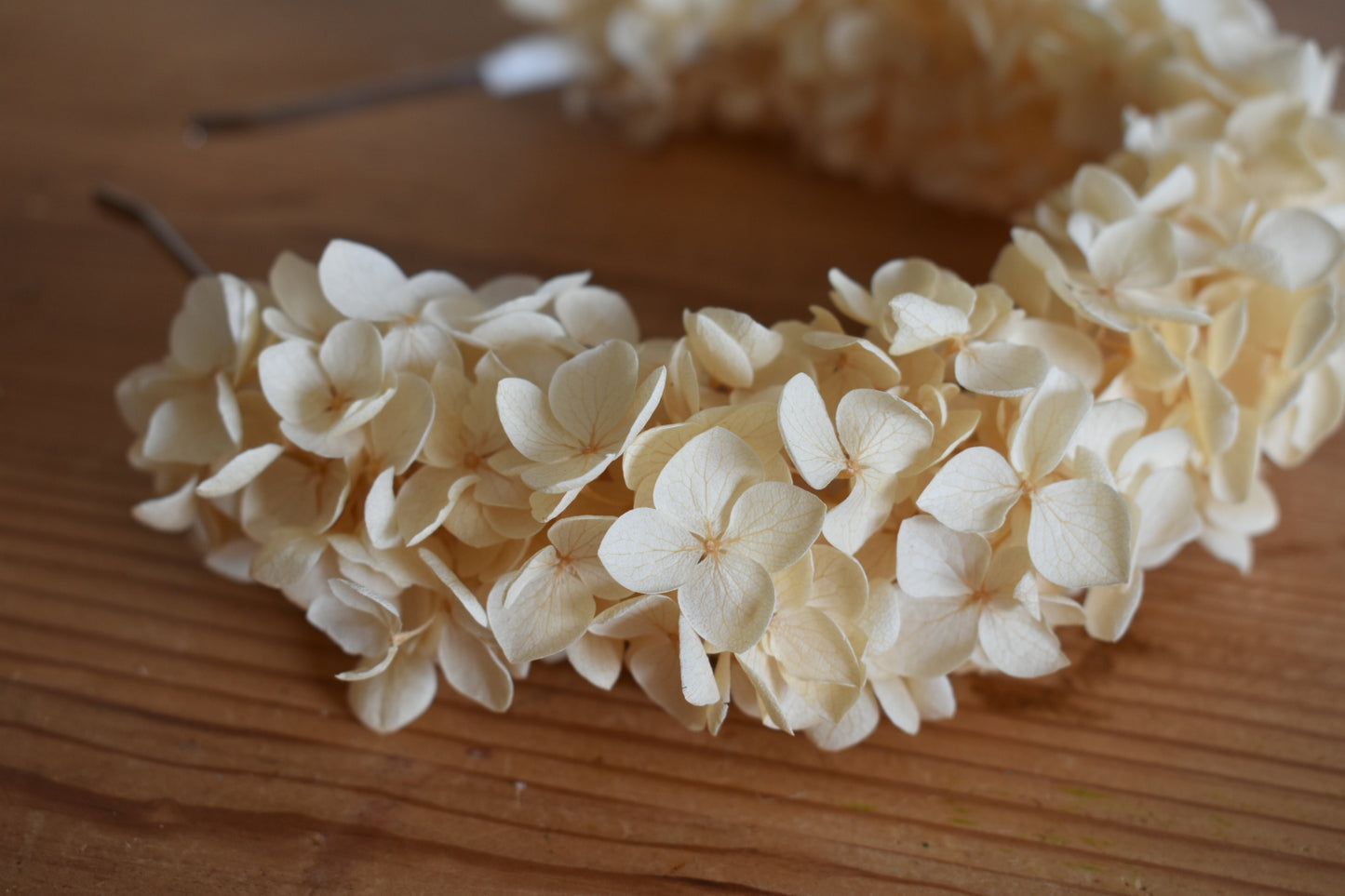 Hydrangea headband in champagne