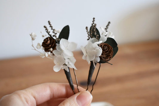 Hydrangea and eucalyptus winter hair pins