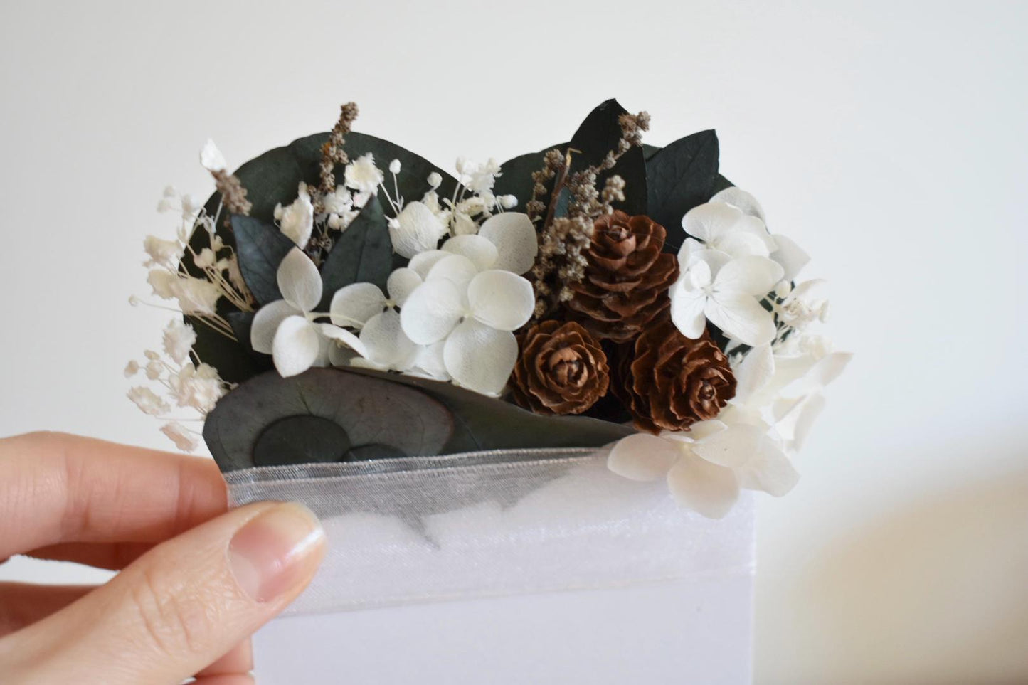 Hydrangea and eucalyptus winter pocket boutonniere