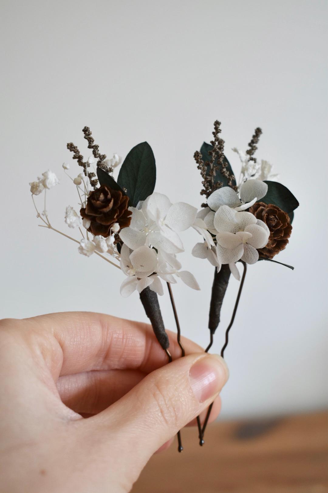 Hydrangea and eucalyptus winter hair pins