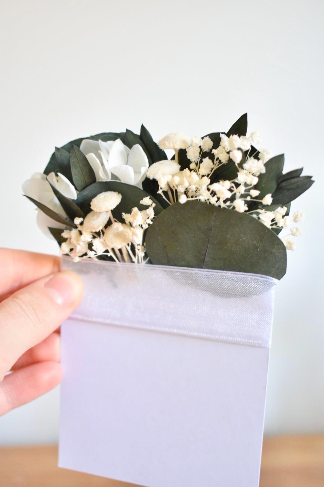 White hydrangea and eucalyptus pocket boutonniere