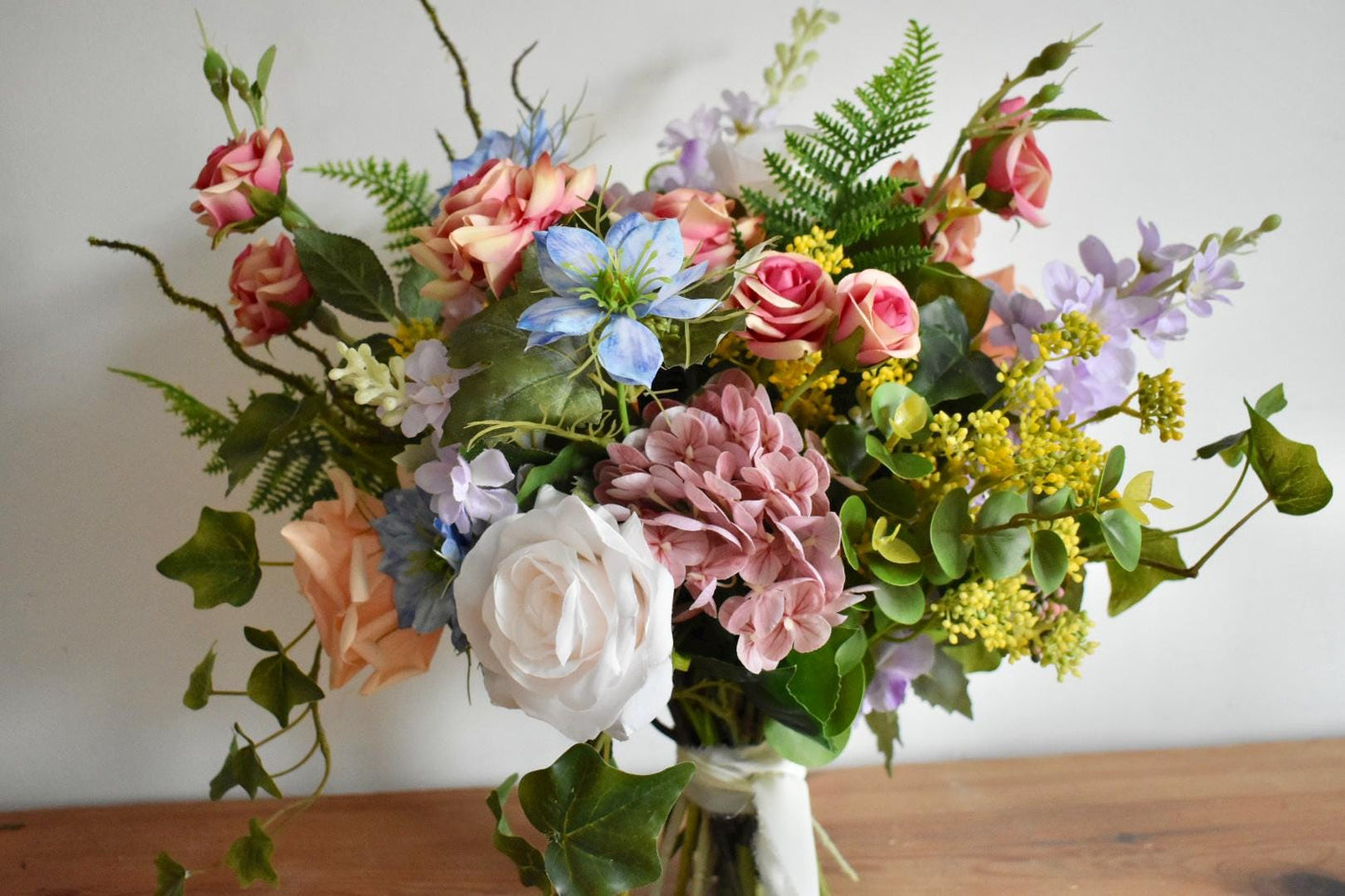 Whimsical woodland garden wedding bouquet