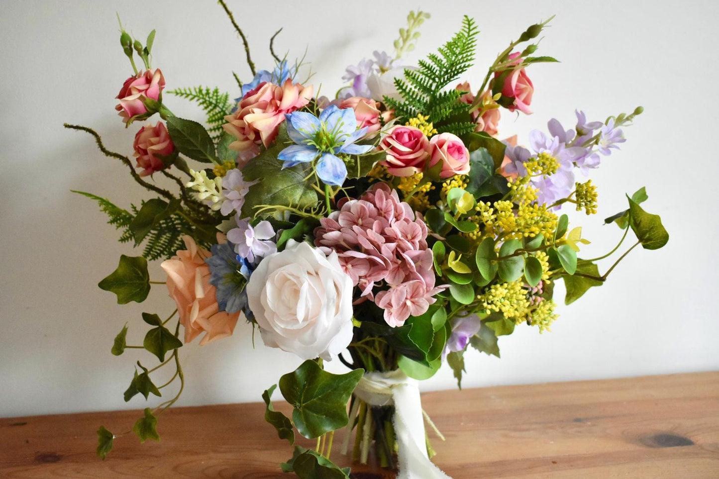 Whimsical woodland garden wedding bouquet