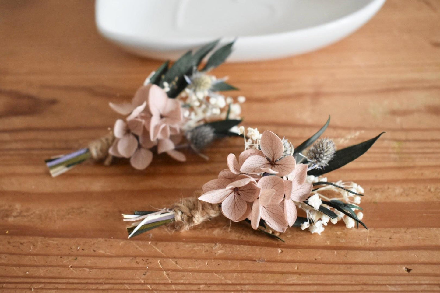 Petite hydrangea and thistle boutonniere