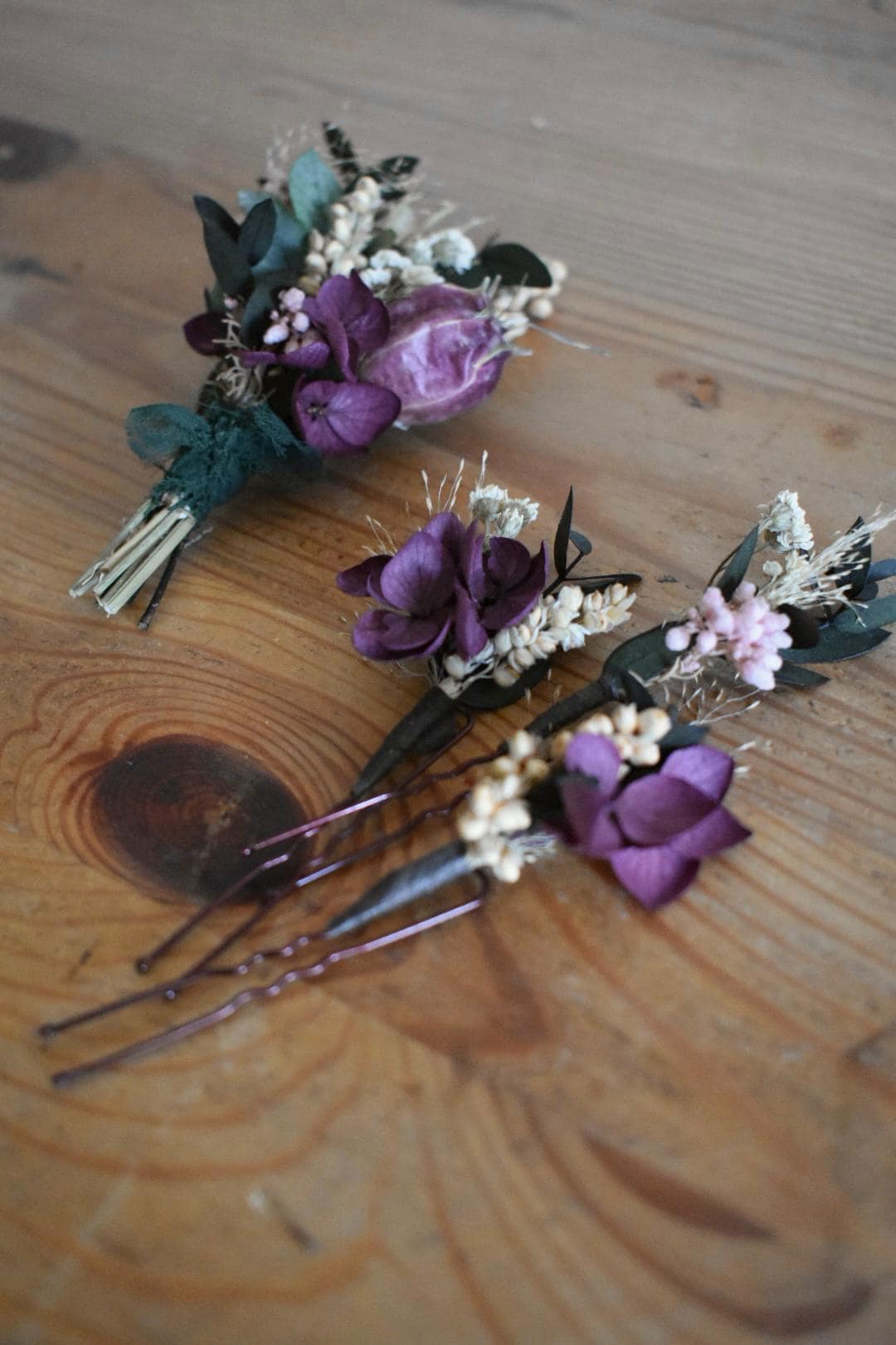 Deep purplefoliage hair pins