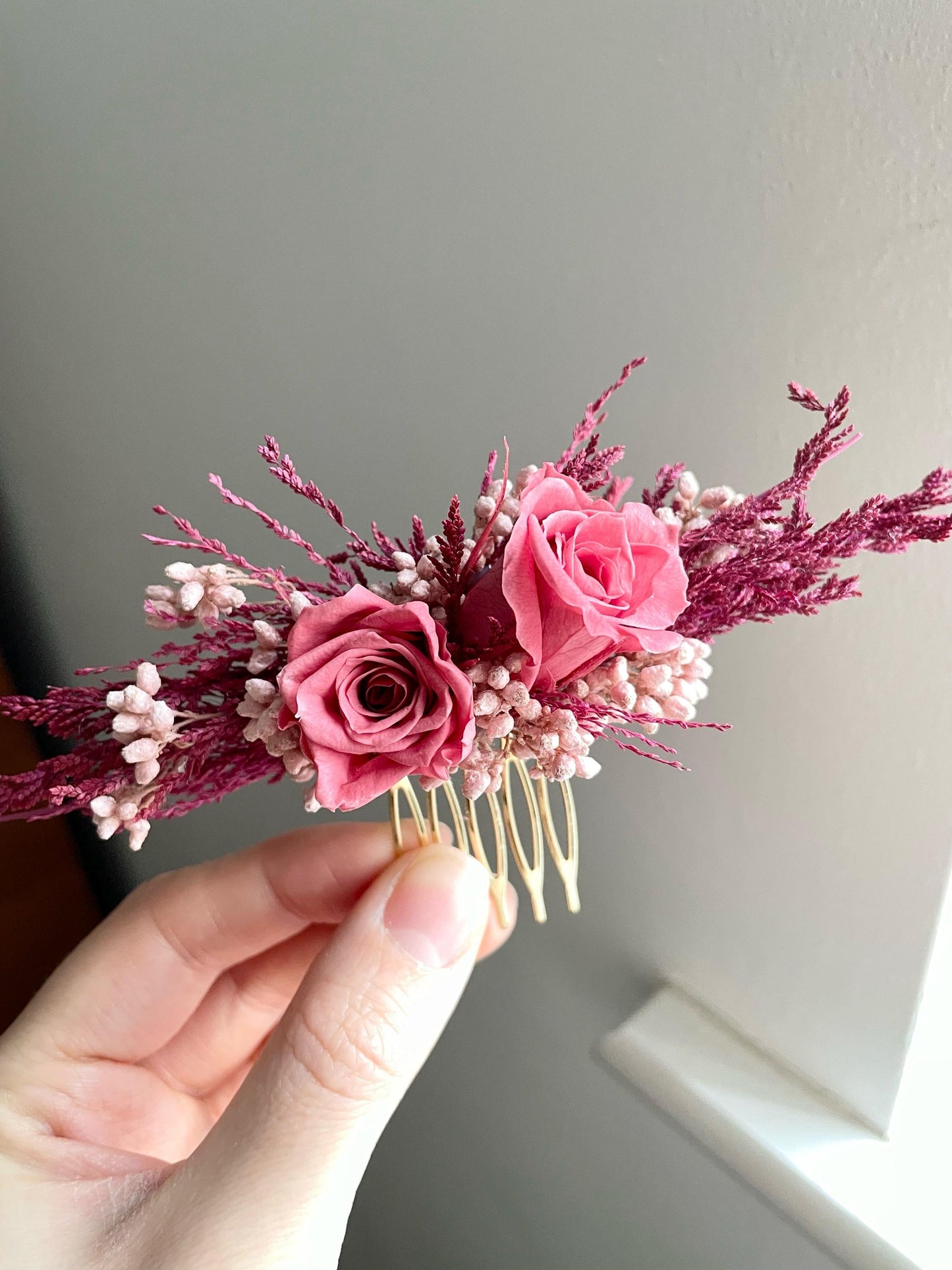 Pink flower comb