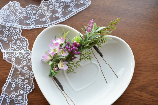 Pink wildflower hair piece