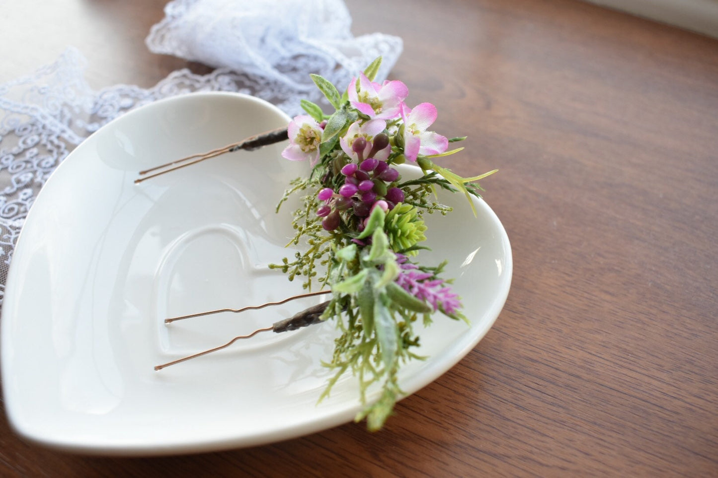 Pink wildflower hair piece