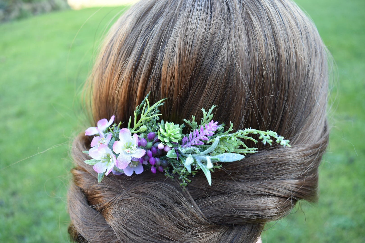 Pink wildflower hair piece