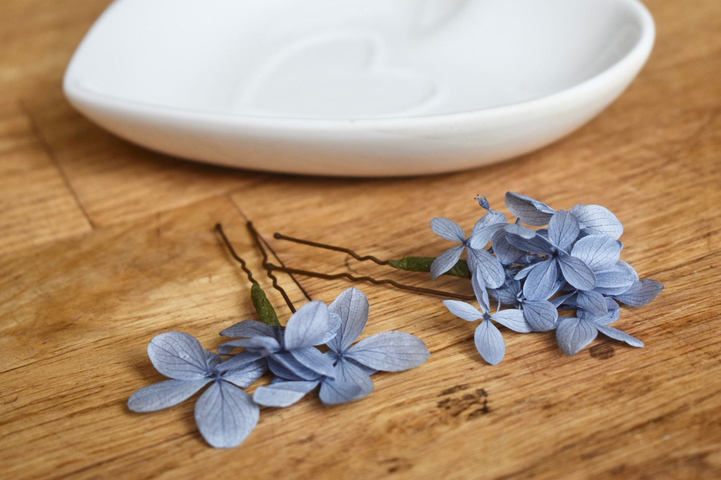 Preserved hydrangea hair pins