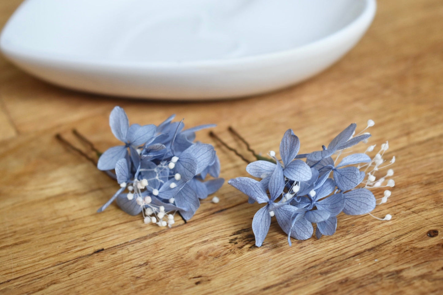 Preserved hydrangea hair pins
