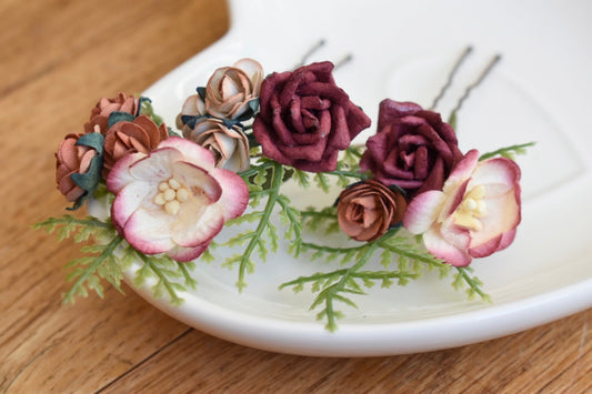 Burgundy and rust hair pins