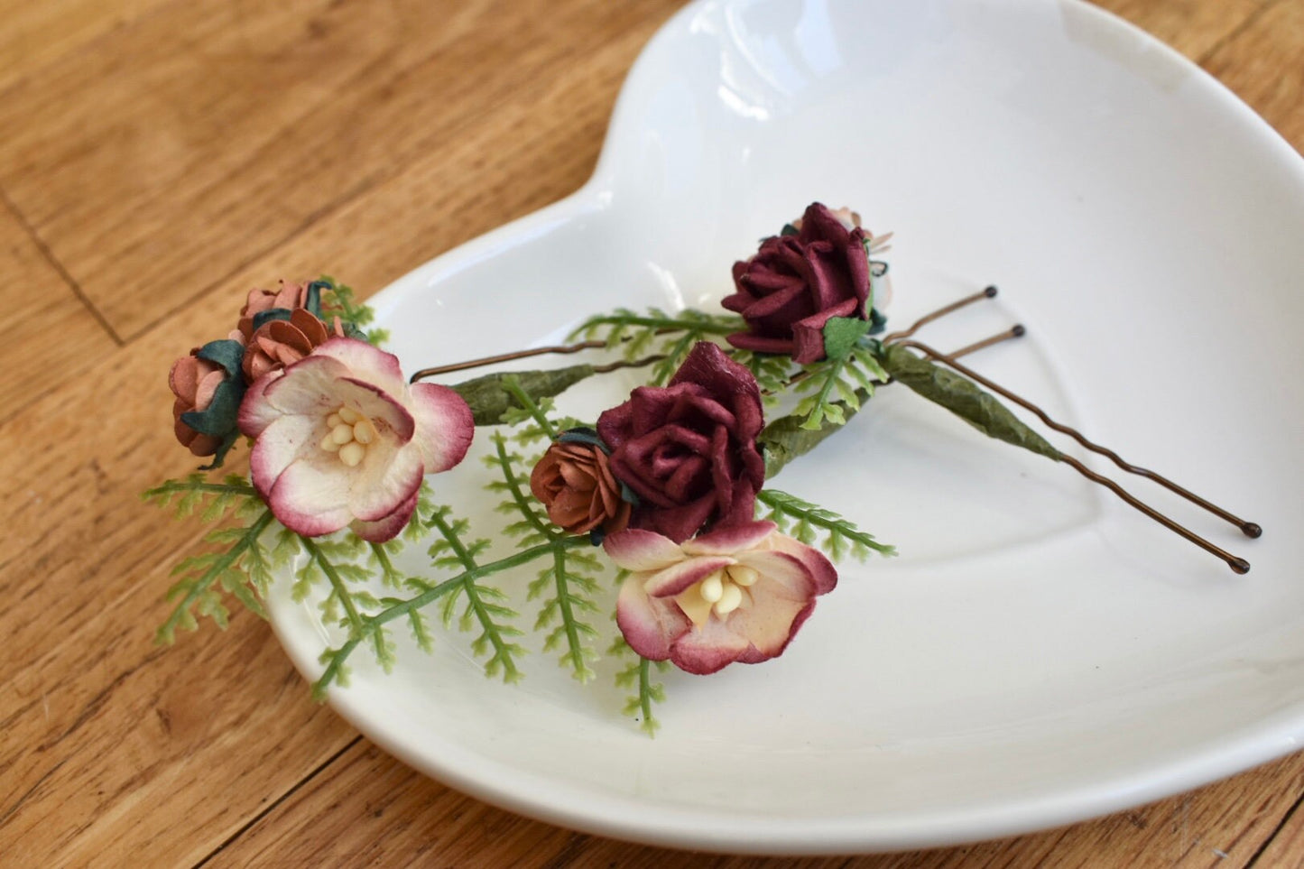 Burgundy and rust hair pins
