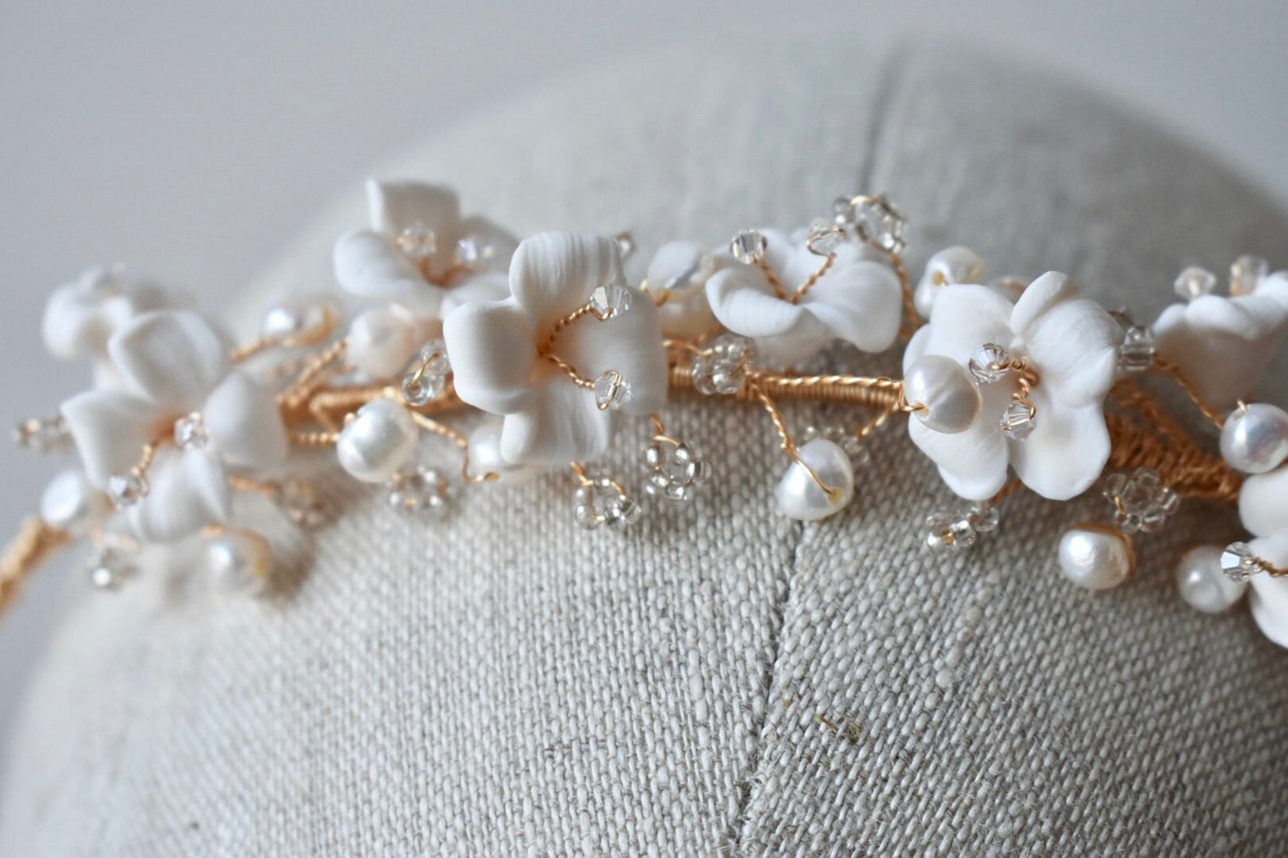 Clay flower and pearl headband