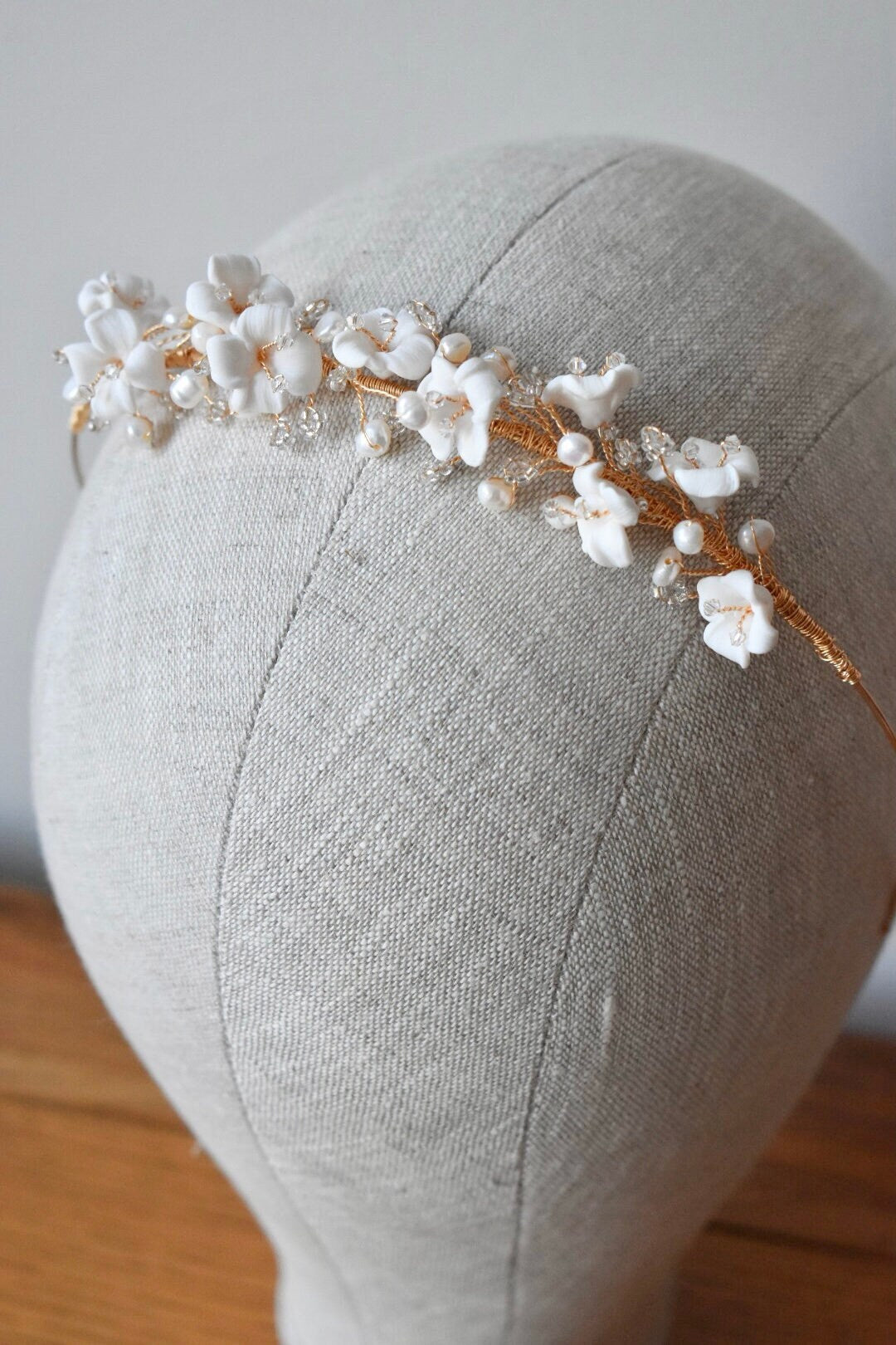 Clay flower and pearl headband