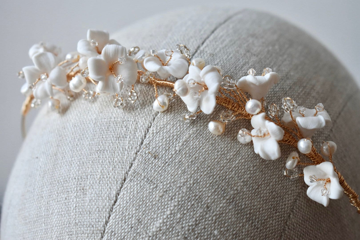 Clay flower and pearl headband