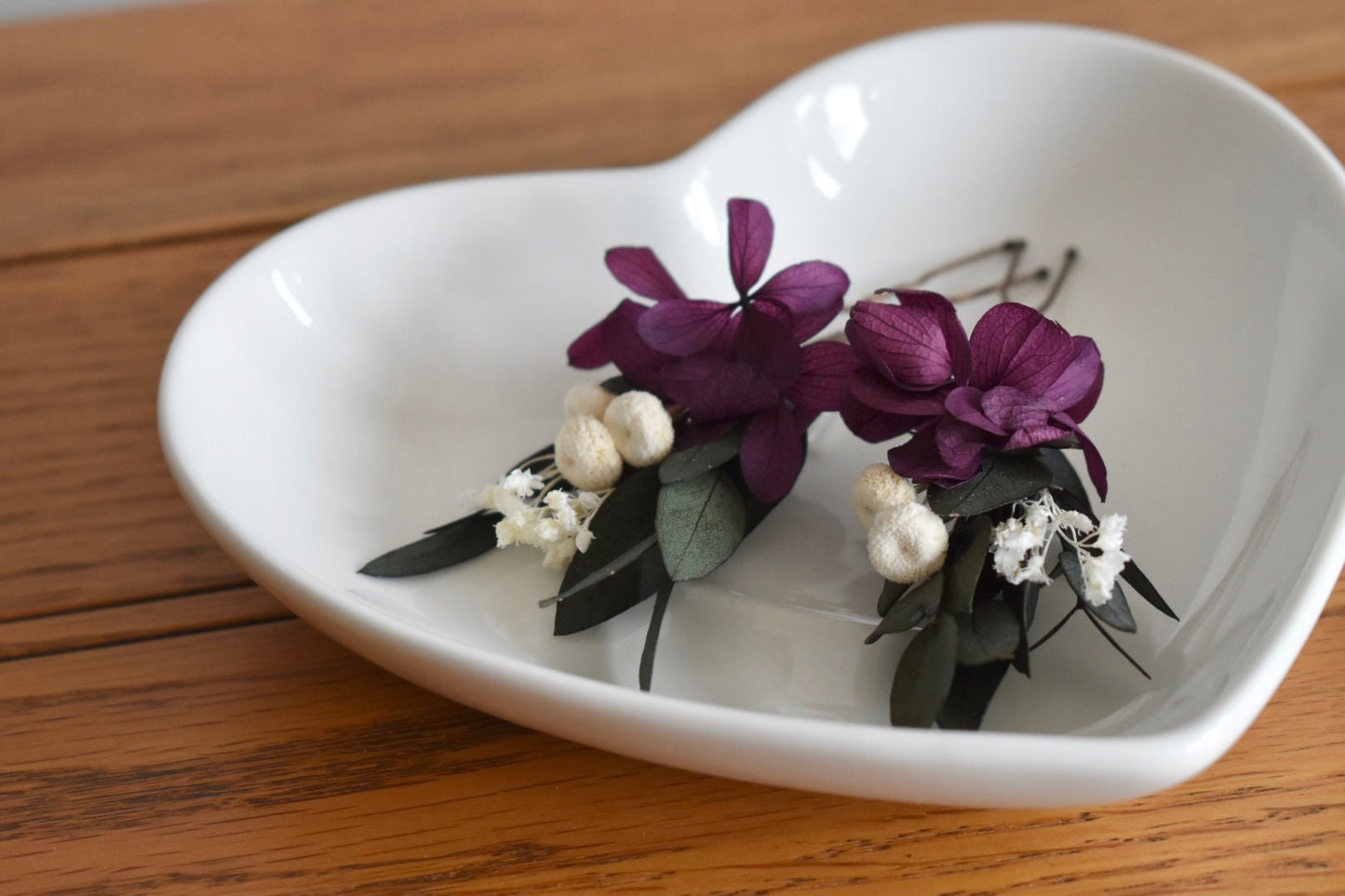 Hydrangea and eucalyptus hair pins