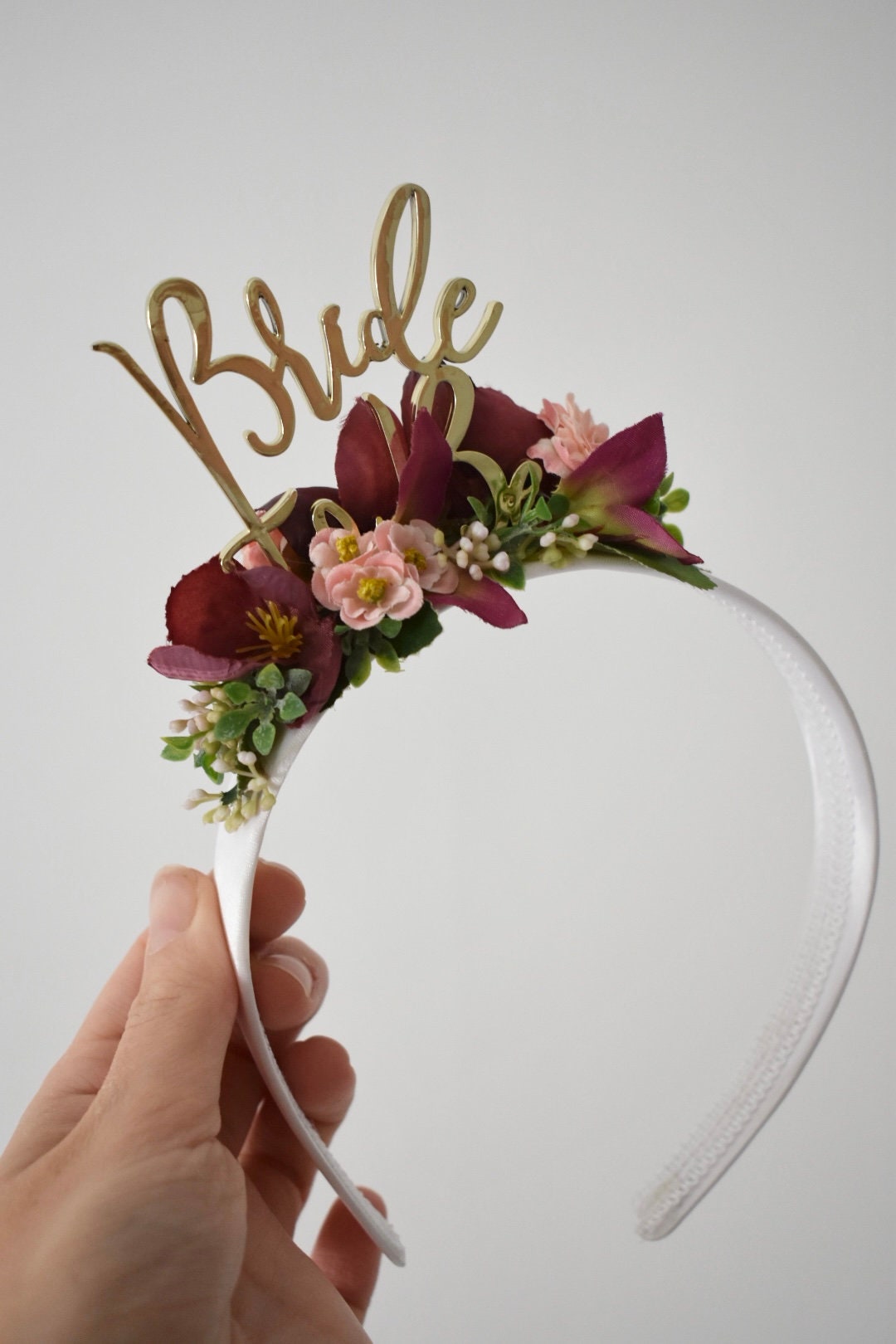 Bride to be headband in blush and burgundy