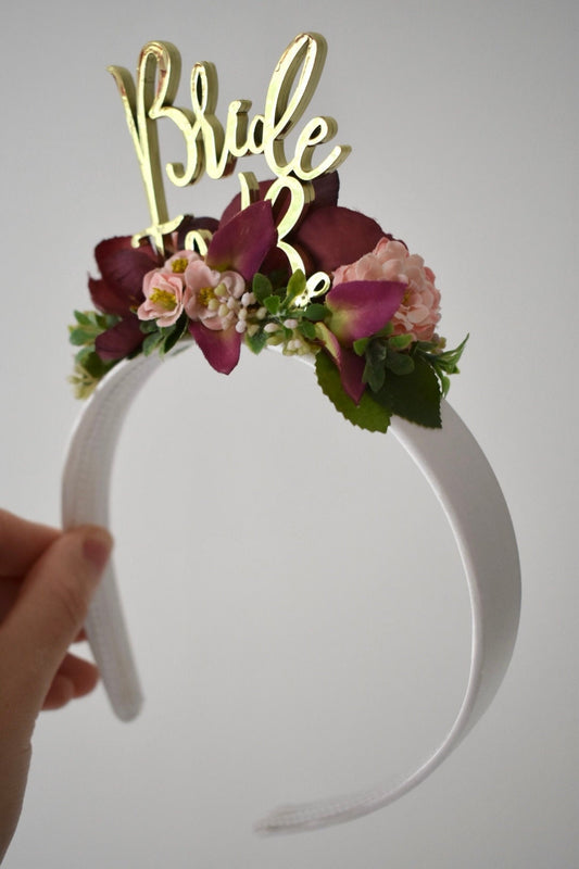Bride to be headband in blush and burgundy