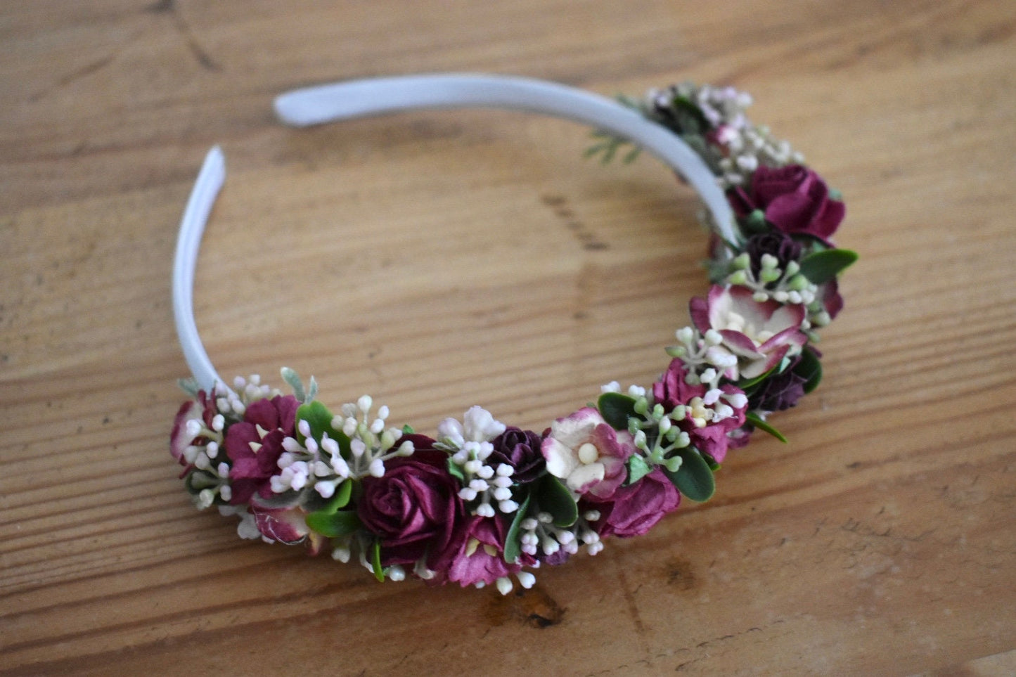 Burgundy floral headband