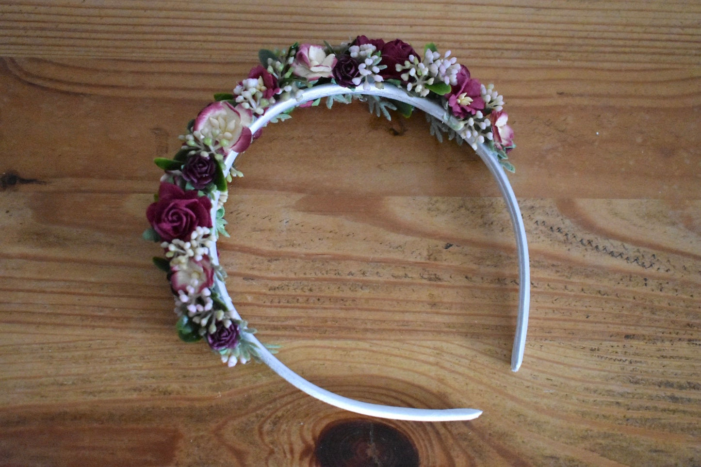 Burgundy floral headband