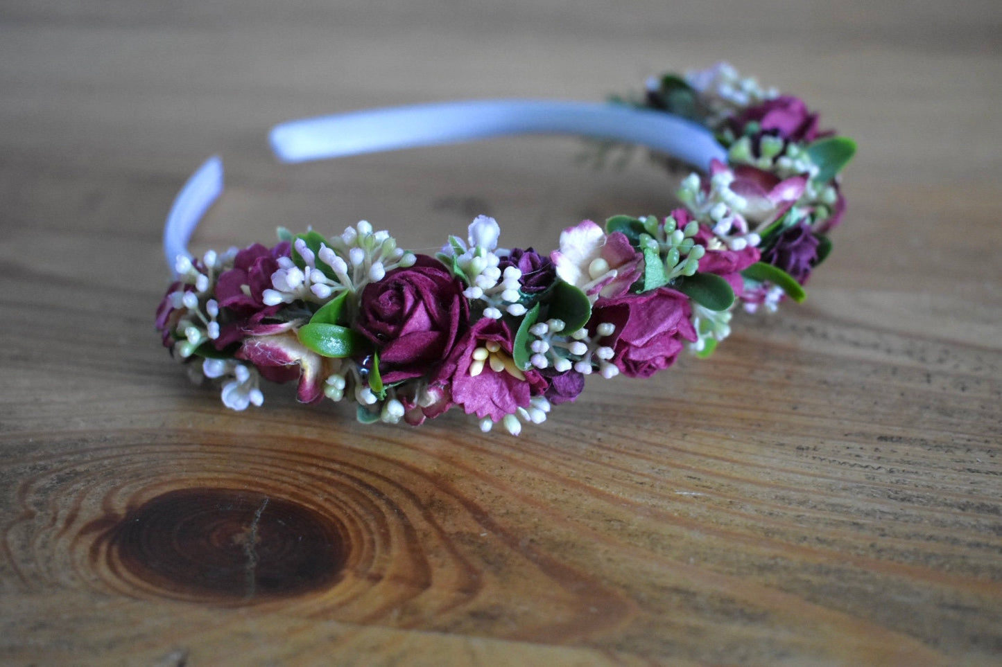 Burgundy floral headband