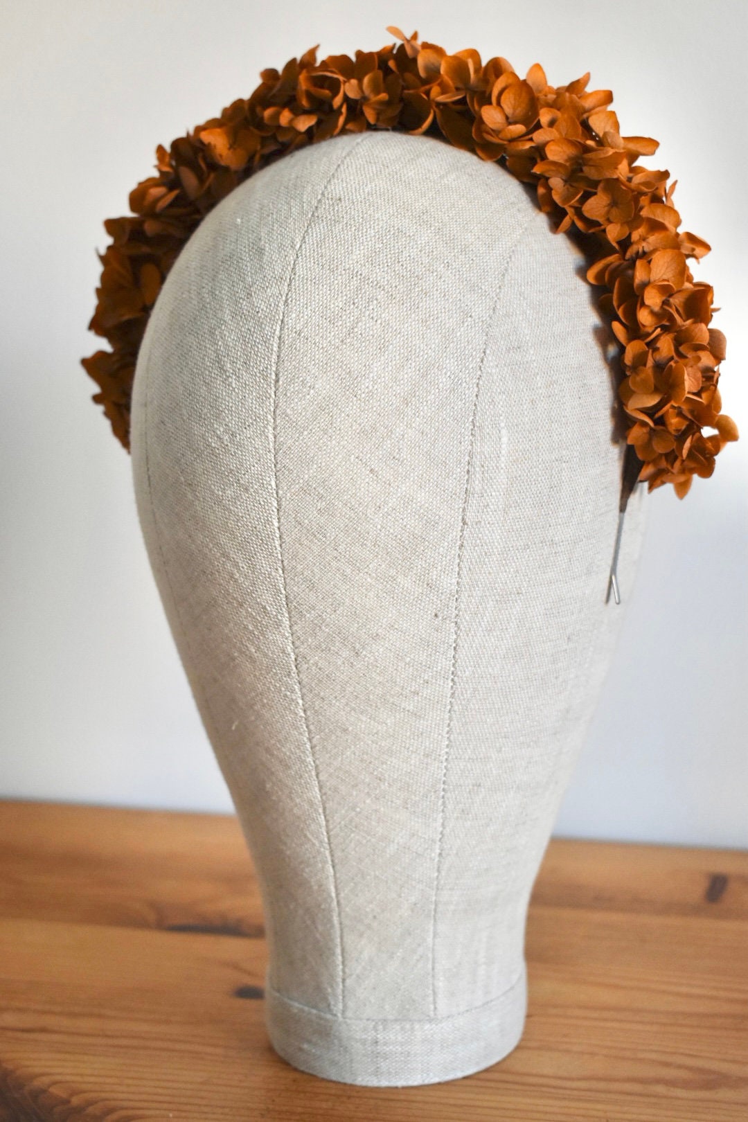 Hydrangea headband in burnt orange