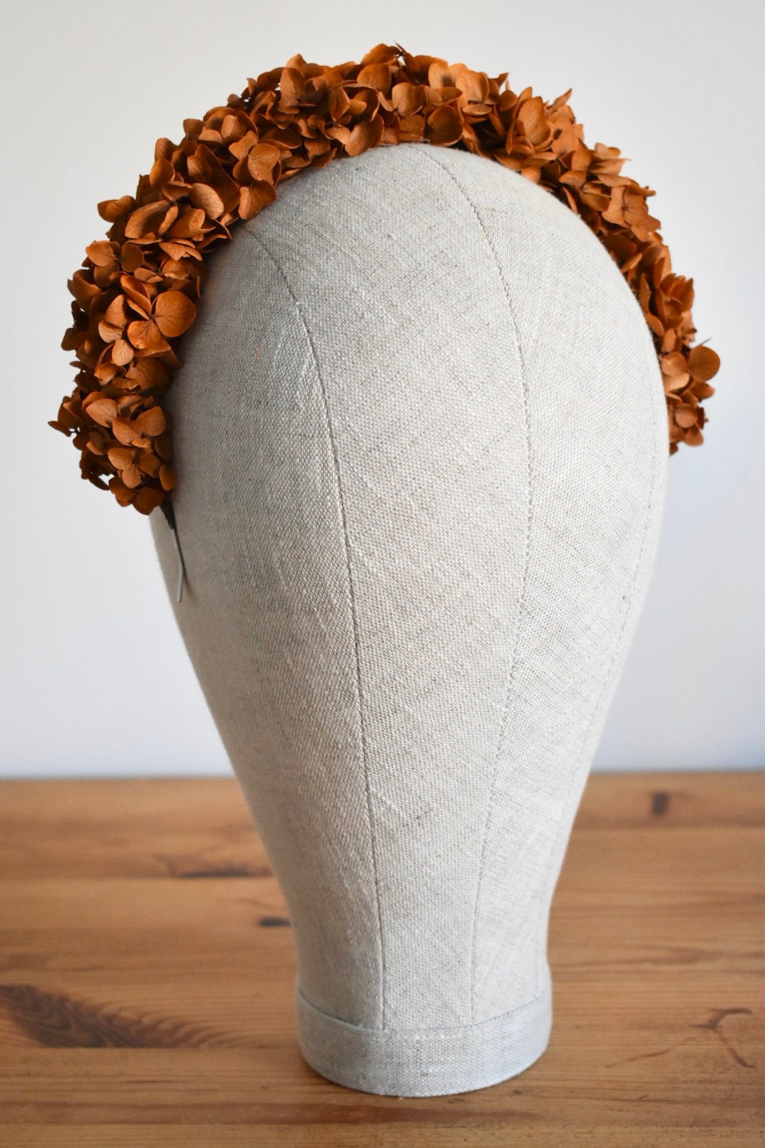 Hydrangea headband in burnt orange