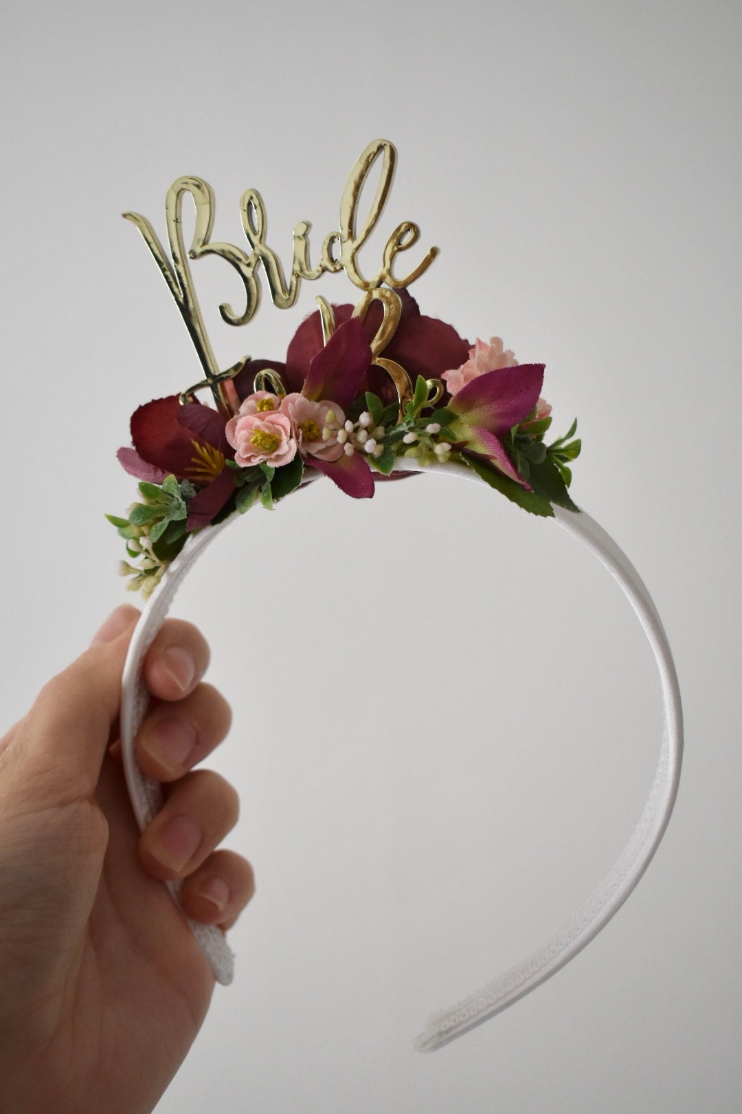 Bride to be headband in blush and burgundy