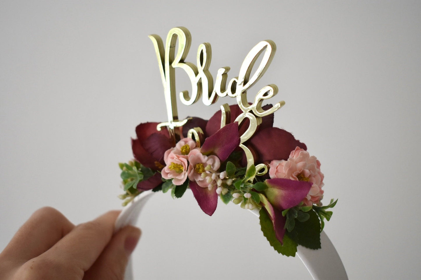 Bride to be headband in blush and burgundy