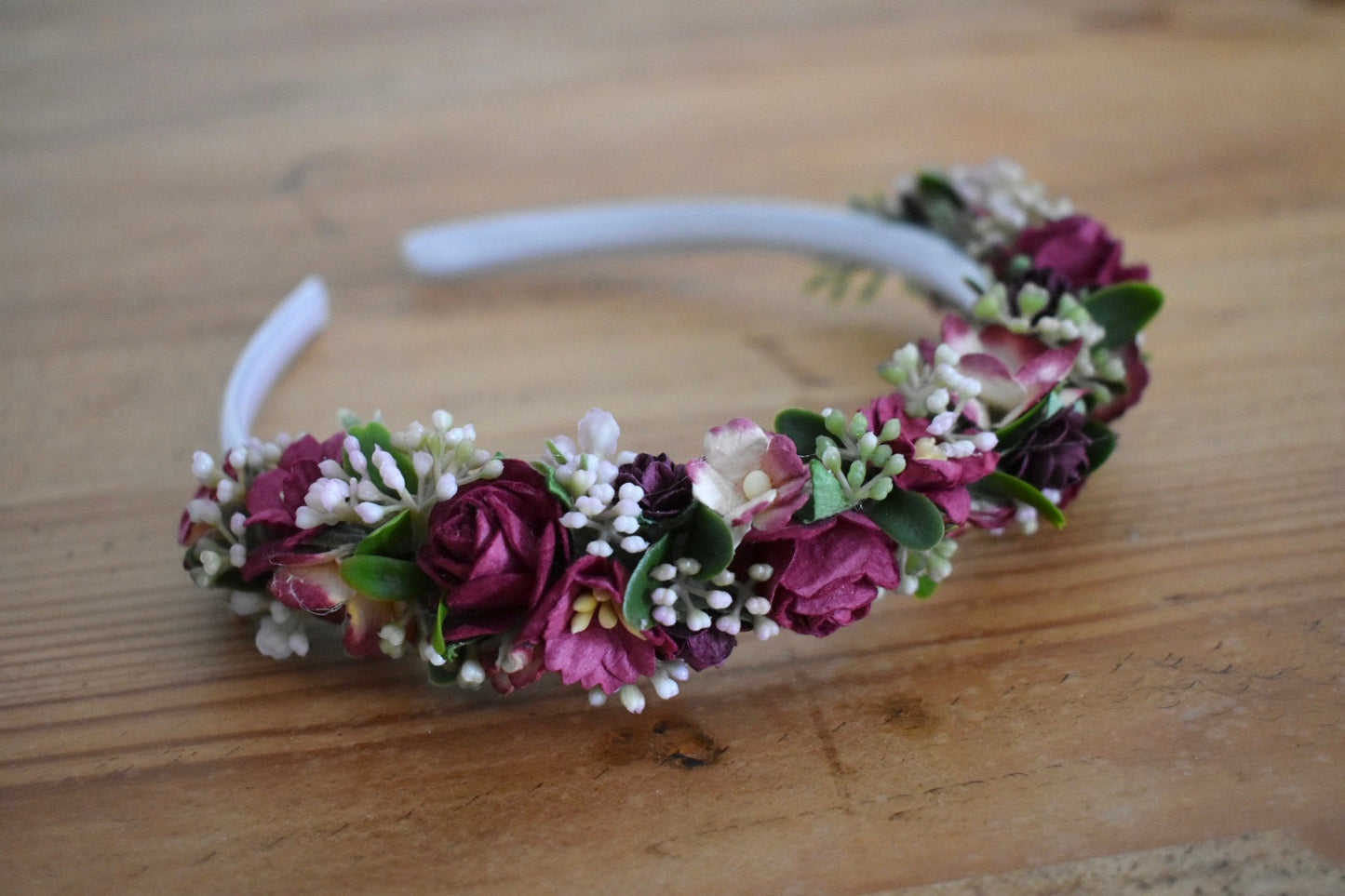 Burgundy floral headband