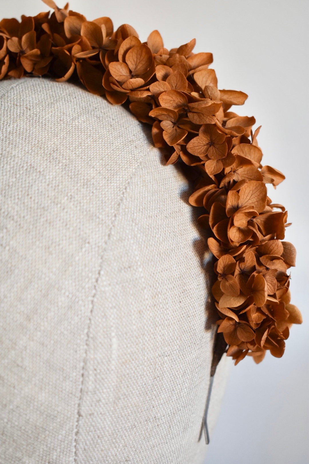 Hydrangea headband in burnt orange