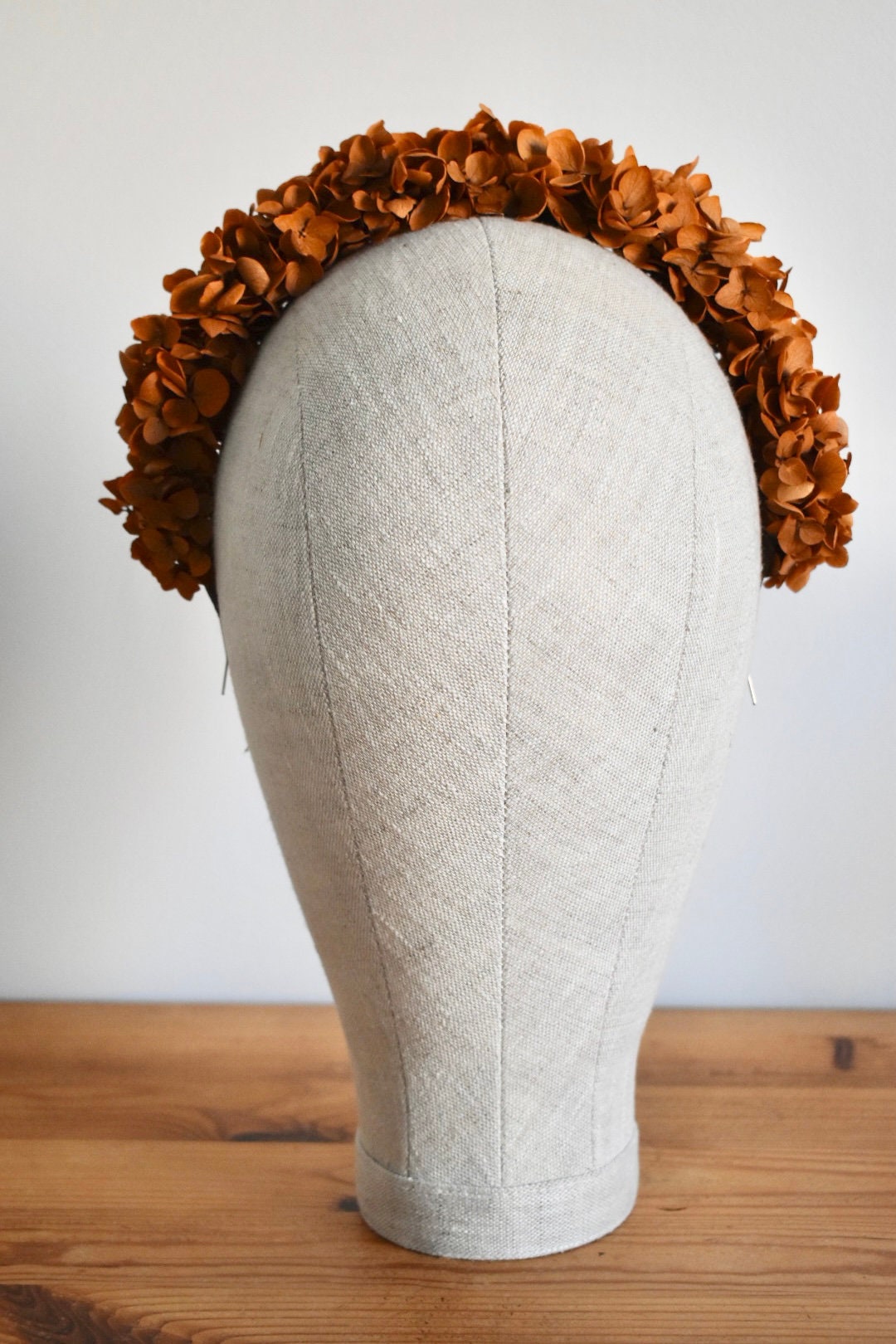 Hydrangea headband in burnt orange