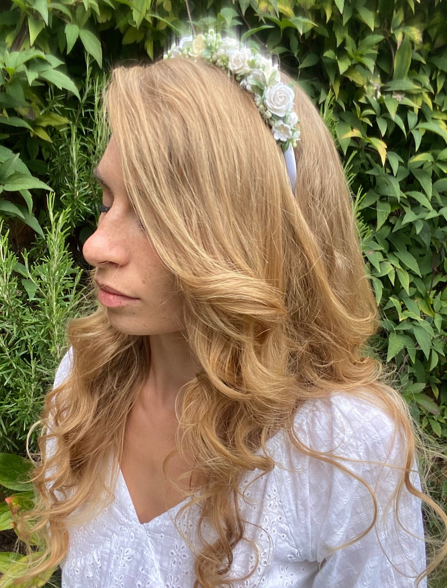White rose headband