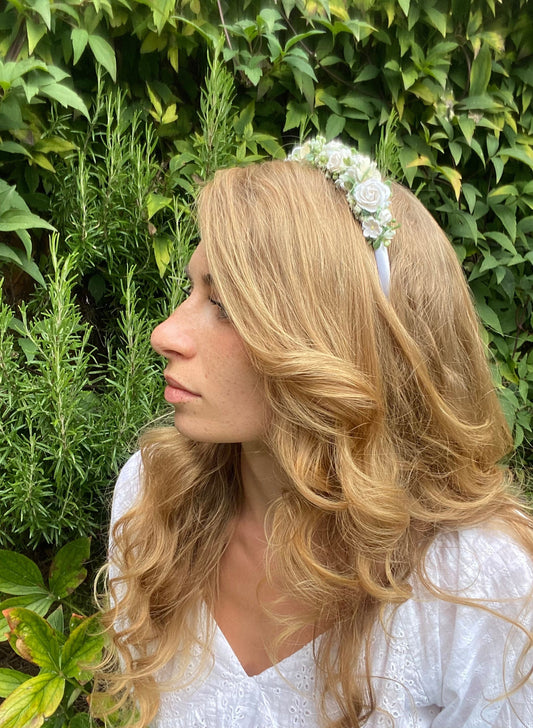 White rose headband