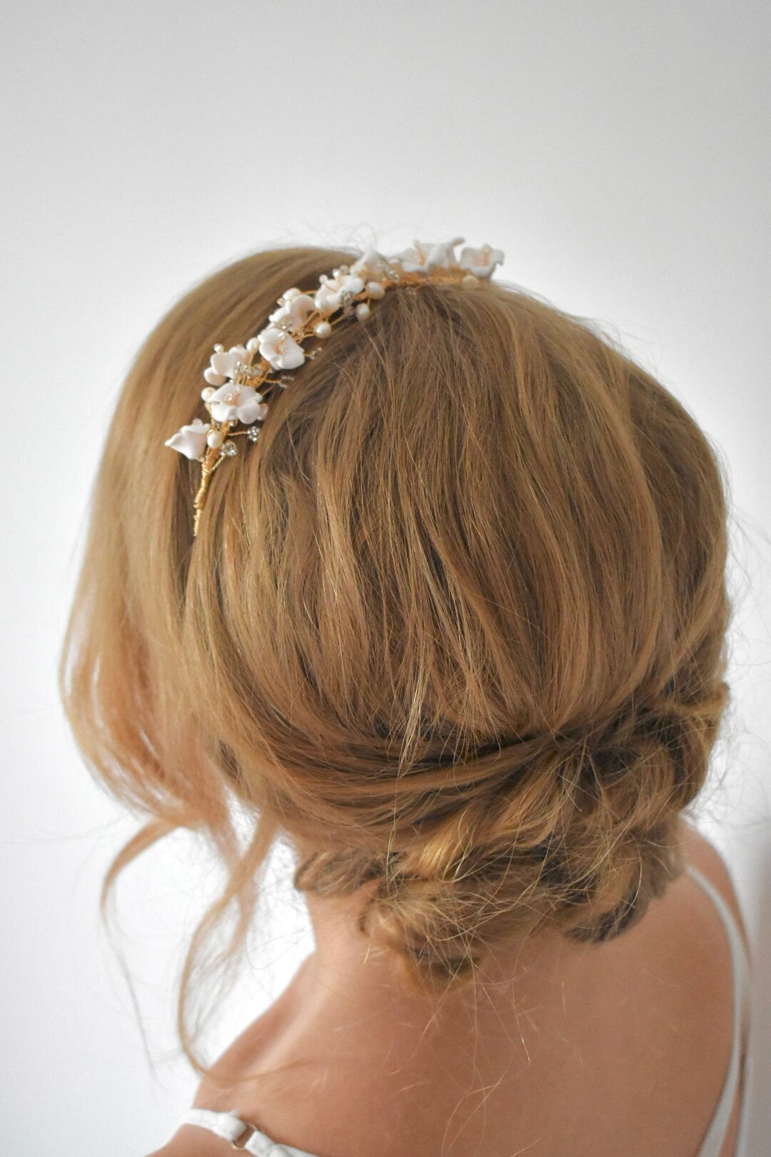Clay flower and pearl headband