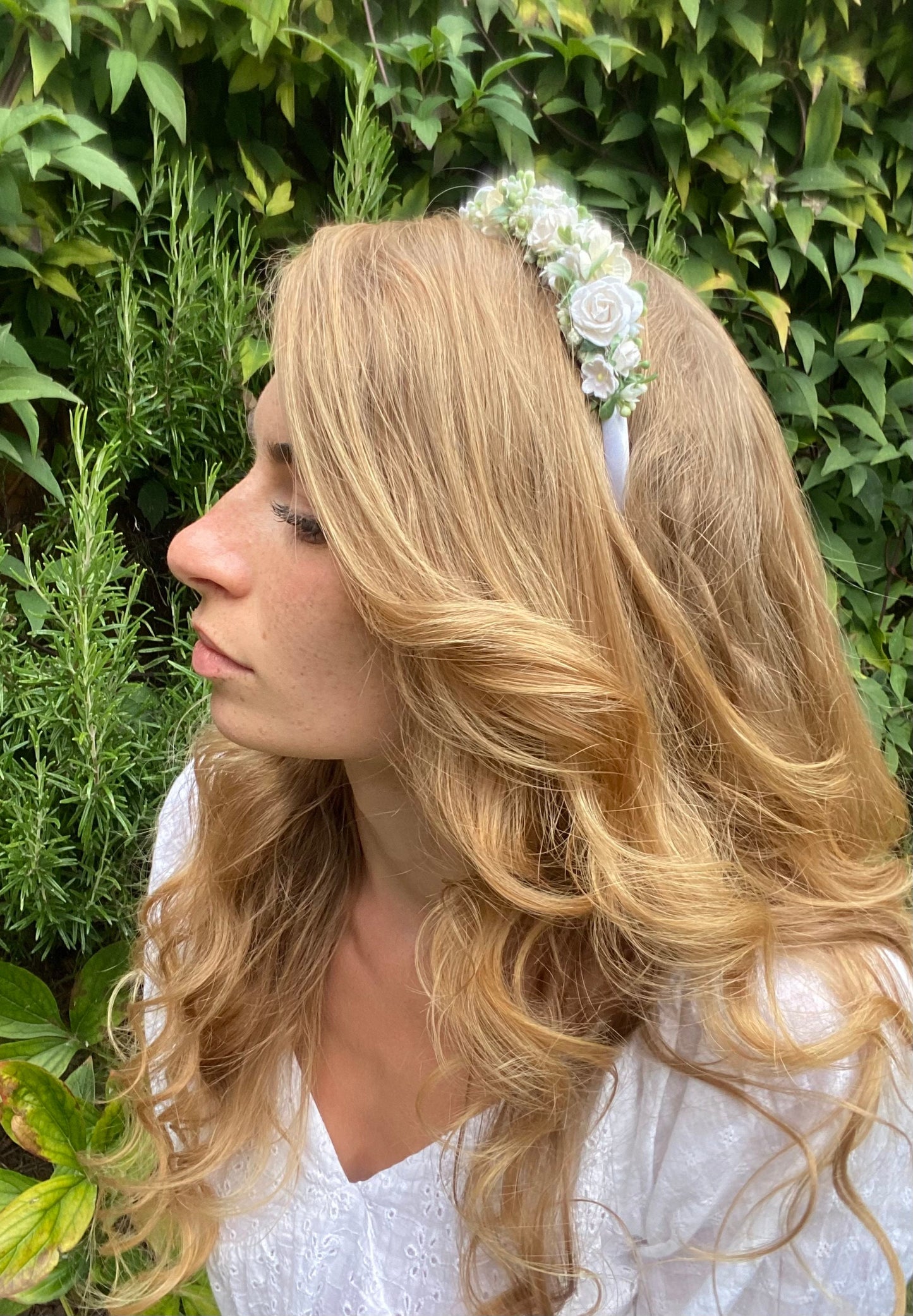 White rose headband