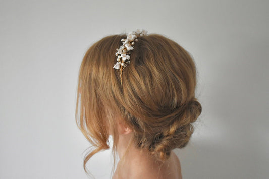 Clay flower and pearl headband