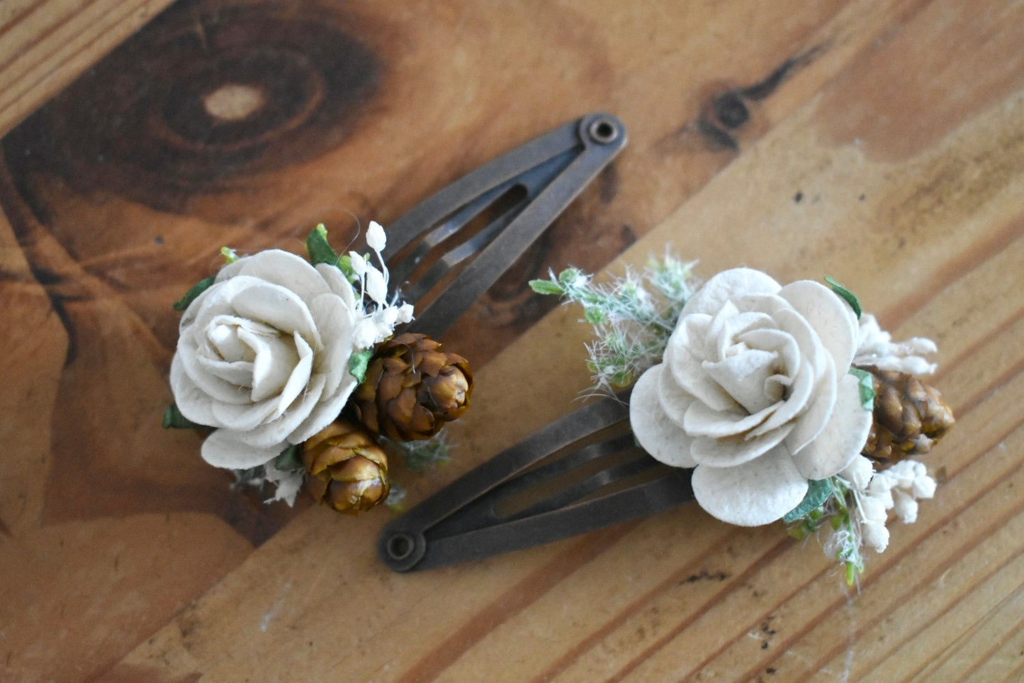 Winter flower hair clips