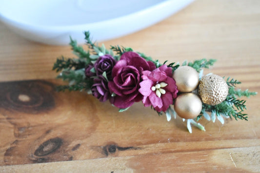Burgundy floral barrette