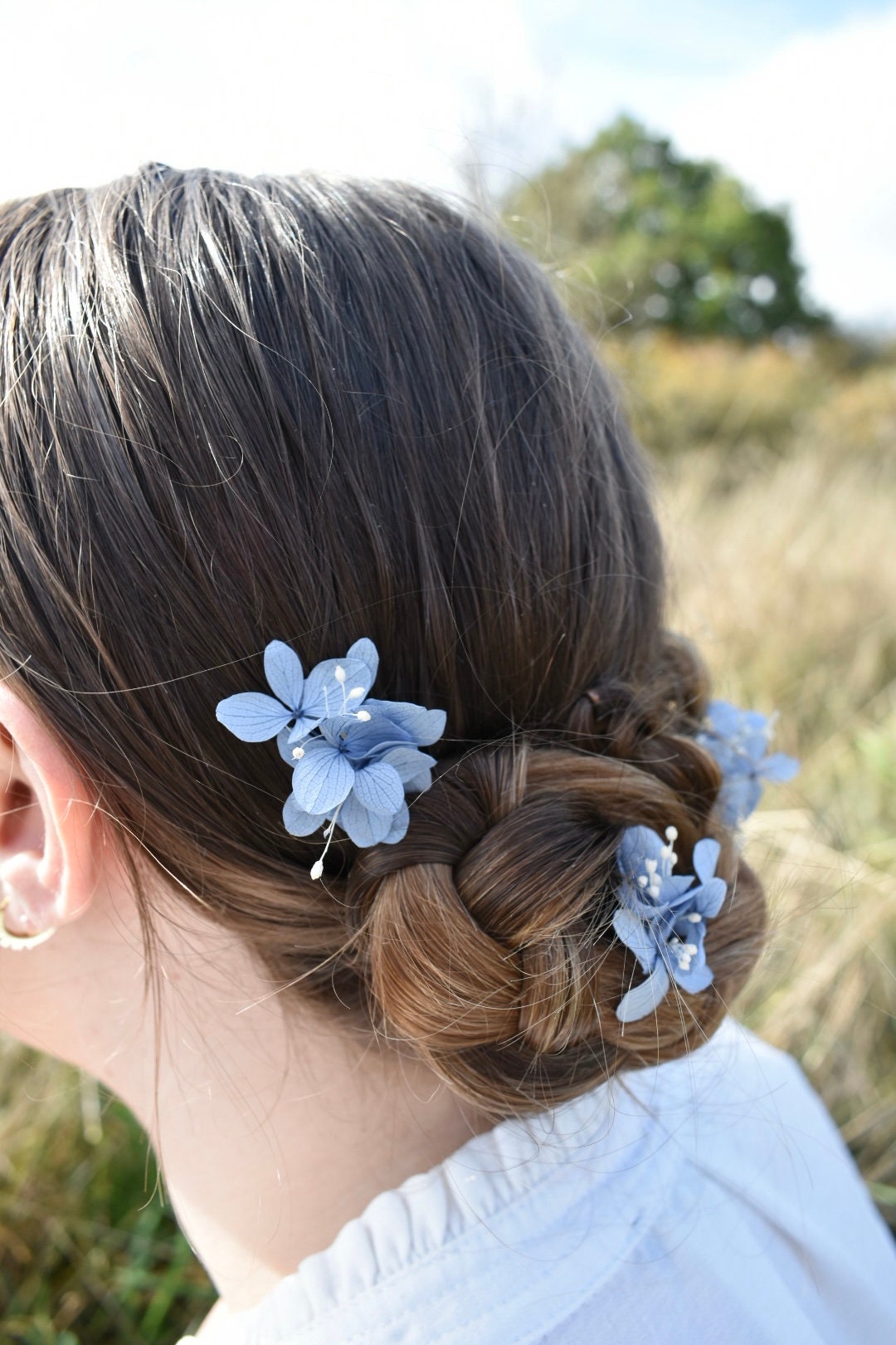 Preserved hydrangea hair pins