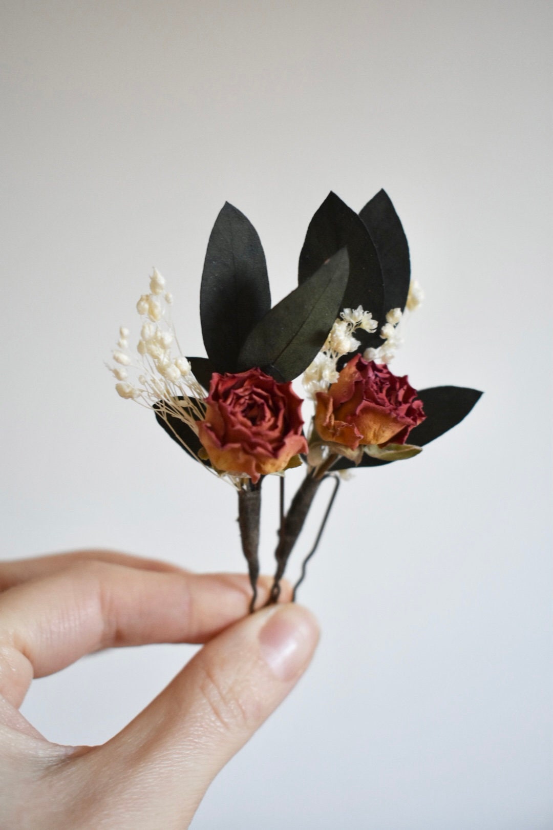 Rose and eucalyptus hair pins