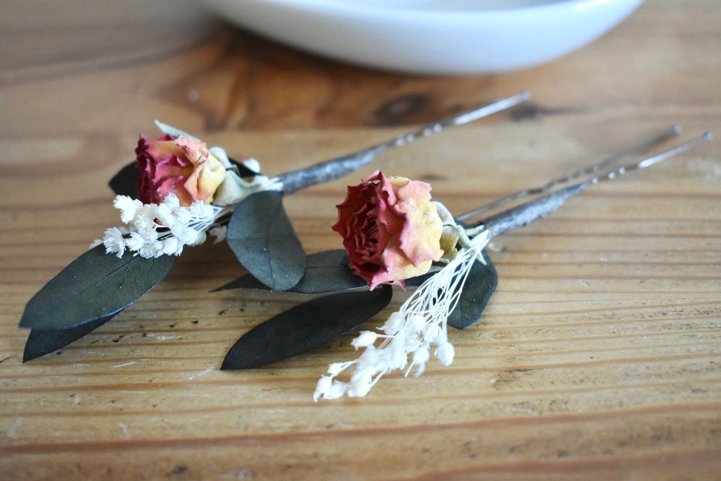 Rose and eucalyptus hair pins
