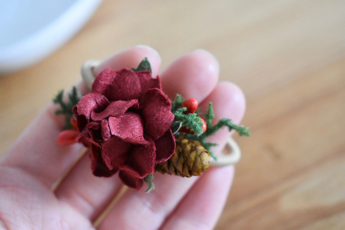 Winter flower hair tie, floral hair accessories