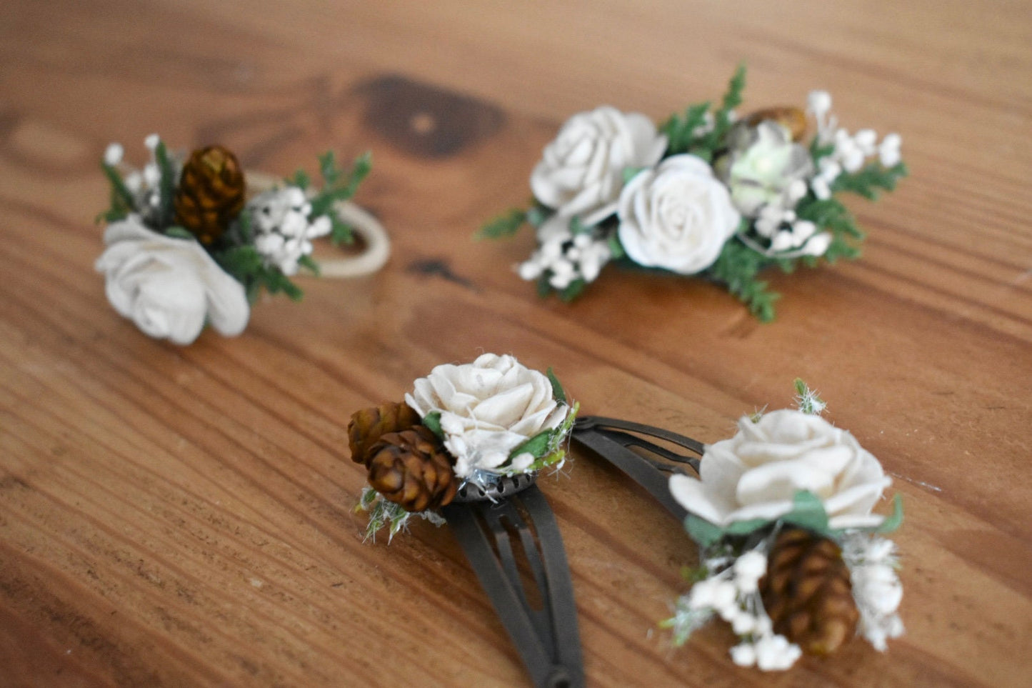 Winter flower hair clips