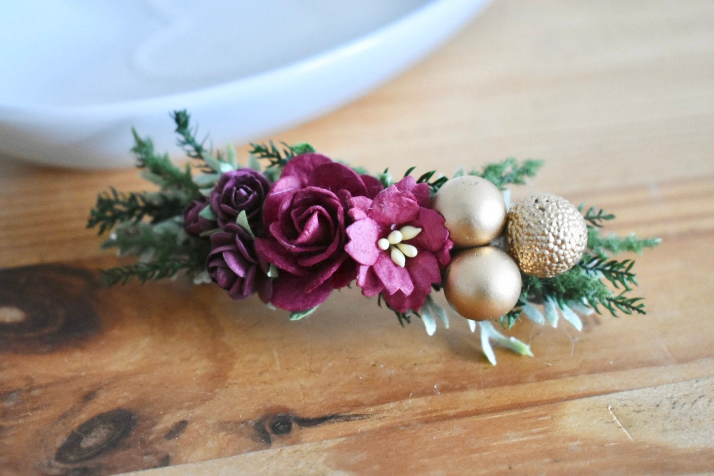 Burgundy floral barrette