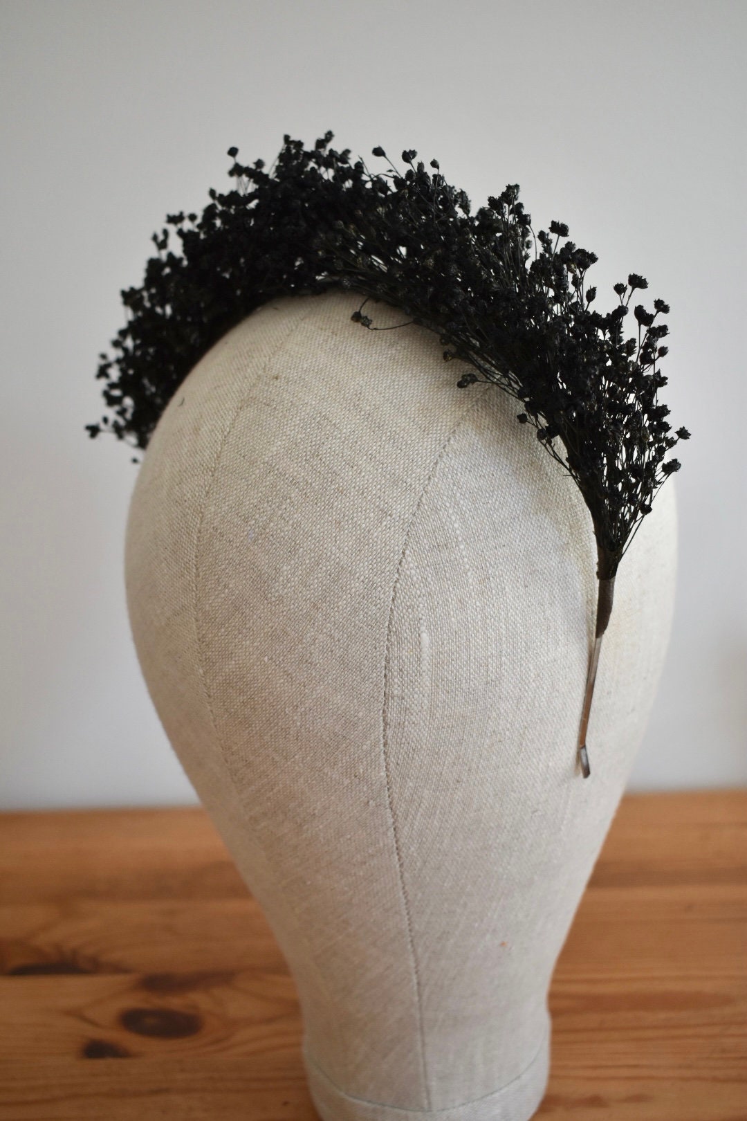 Black dried flower headband, bridal headband