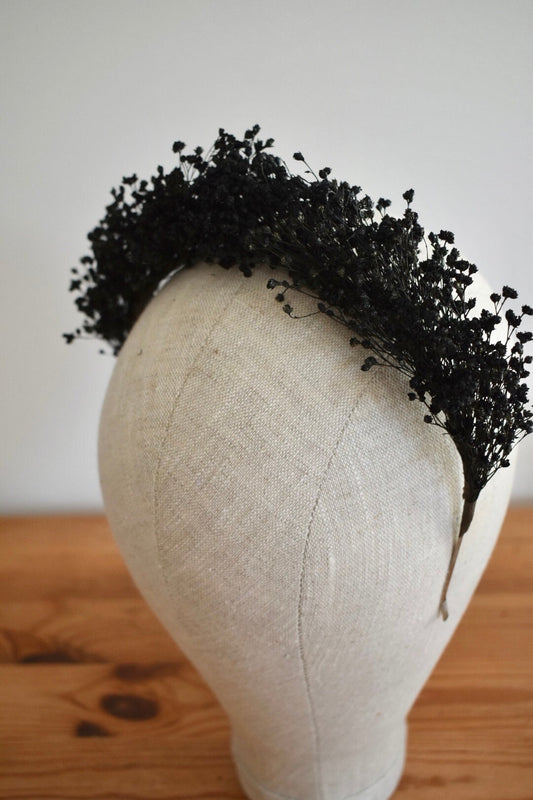 Black dried flower headband, bridal headband