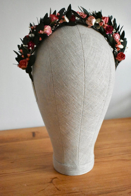 Pink flower and eucalyptus headband