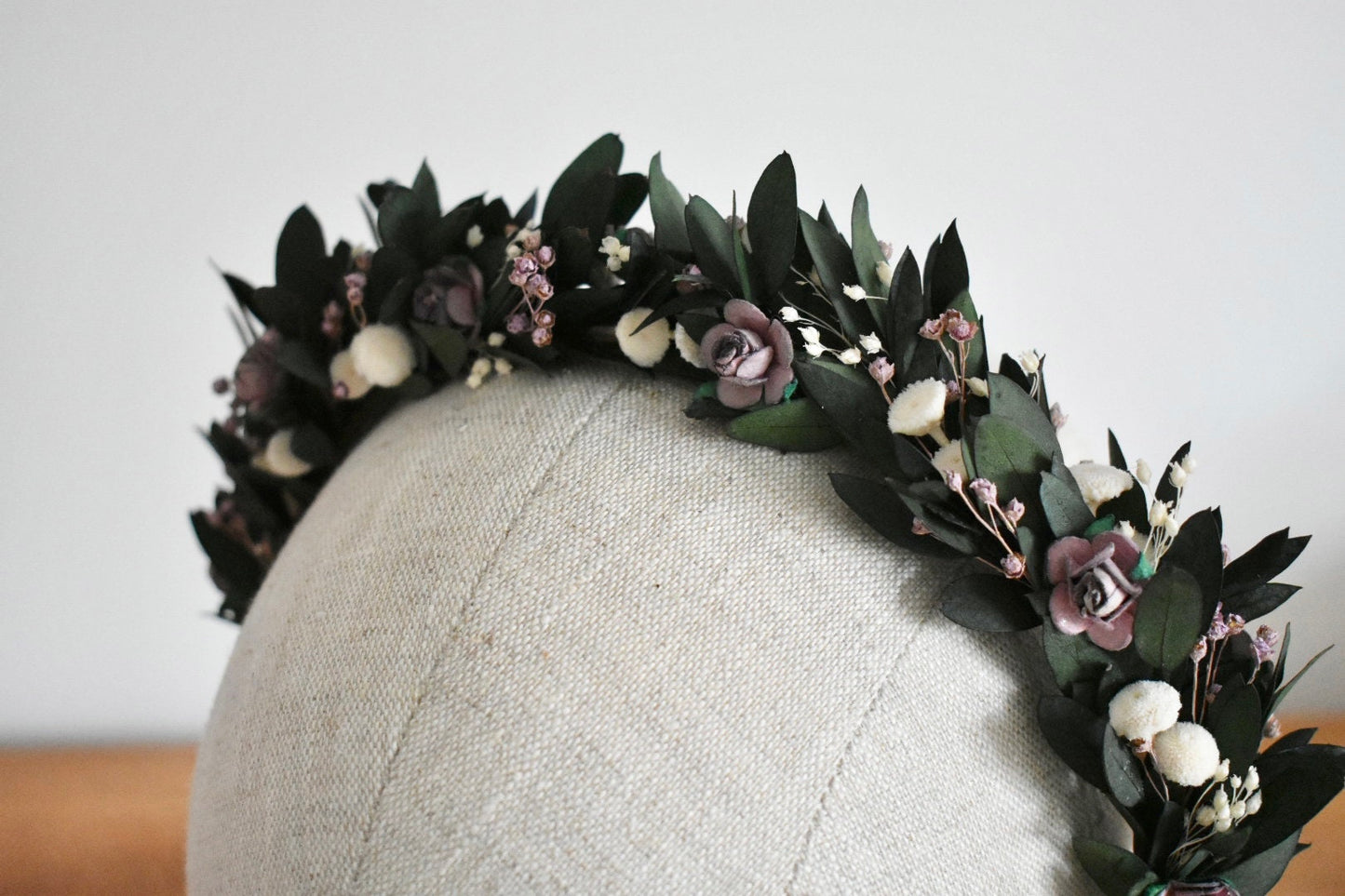 Purple rose and eucalyptus headband
